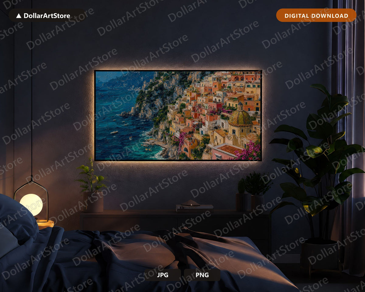Cozy Amalfi Coast Frame TV Art, Positano Italy Scenery, Samsung Frame TV Digital Download 4K