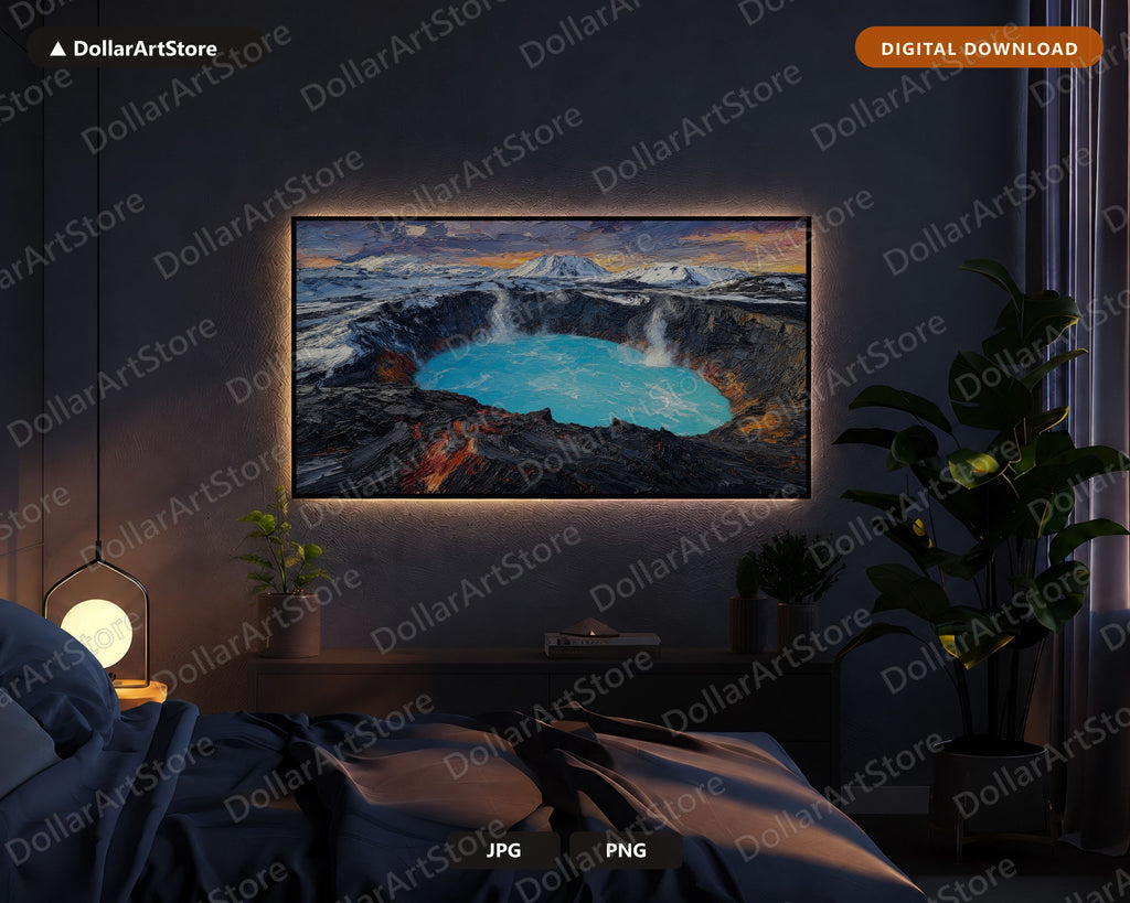 Arctic Geothermal Frame TV Art, Textured Volcano Lake Landscape, 4K Samsung TV Screensaver Download