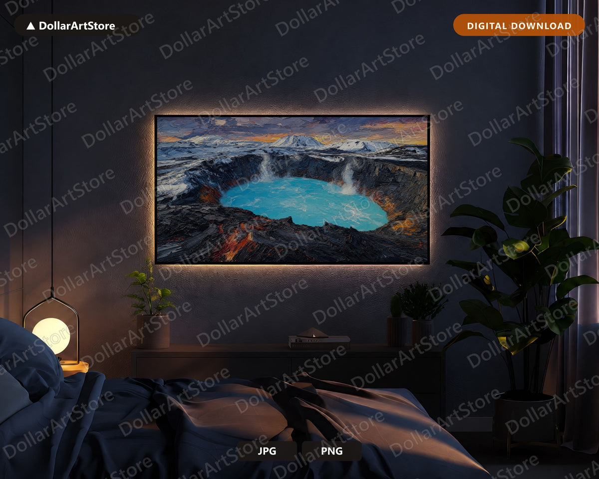 Arctic Geothermal Frame TV Art, Textured Volcano Lake Landscape, 4K Samsung TV Screensaver Download