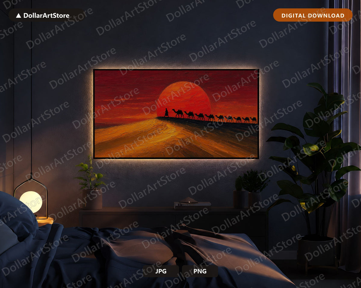 Cozy Desert Caravan Frame TV Art, Samsung Frame TV Digital Download, 4K Textured Landscape