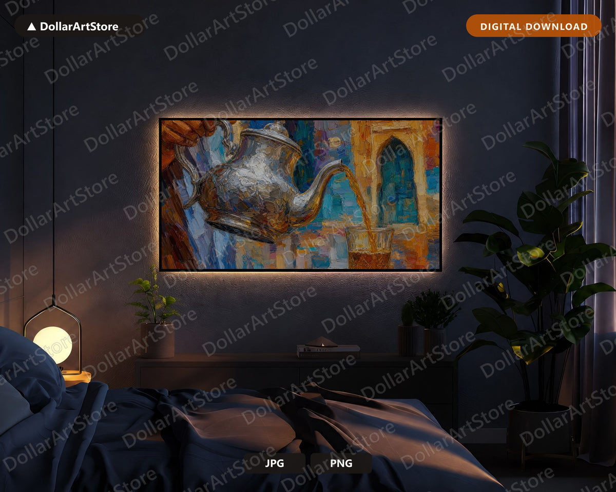 Cozy North Africa Frame TV Art, Textured Teapour Scene Samsung TV Digital Download