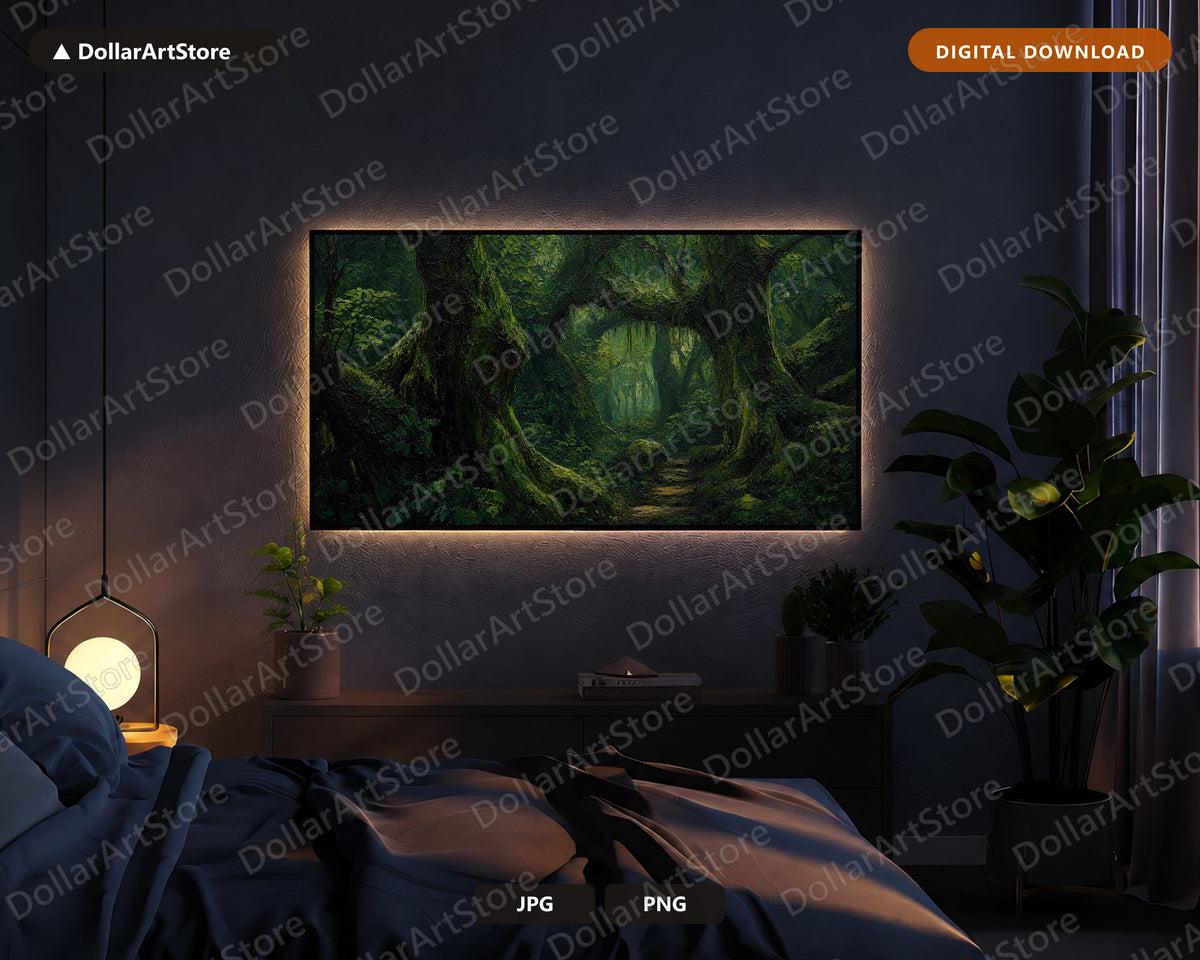 Woodland Jungle Forest Frame TV Art, Lush Green Scenery Samsung Frame TV Digital Download, 4K Nature Art