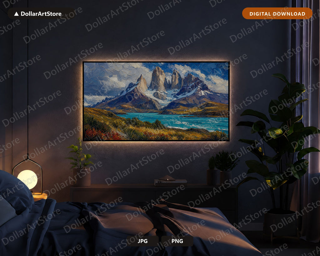 Textured Scenic Mountain Landscape Frame TV Art