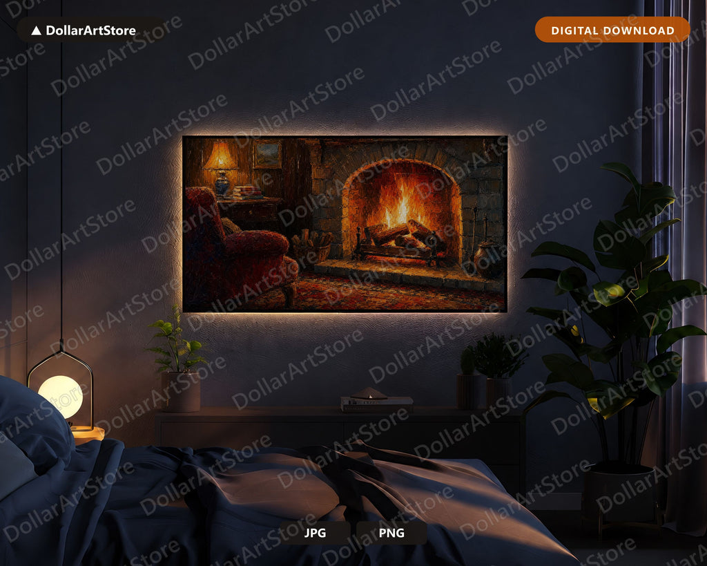 Cozy Cabin Fireplace Frame TV Art, Rustic Hearth Samsung Frame TV Digital Download 4K