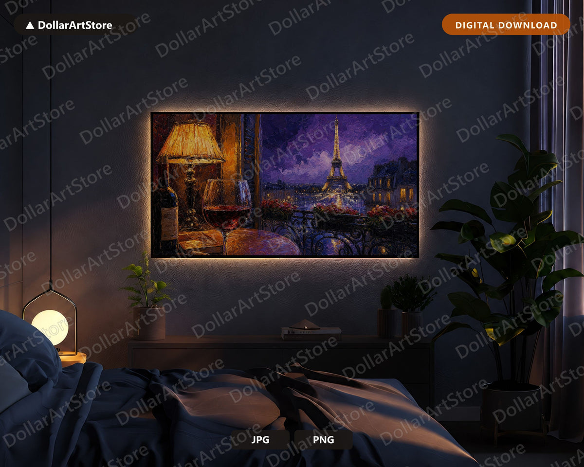 Cozy Parisian Balcony Frame TV Art, Samsung Frame TV Digital Download, 4K Textured Scenery