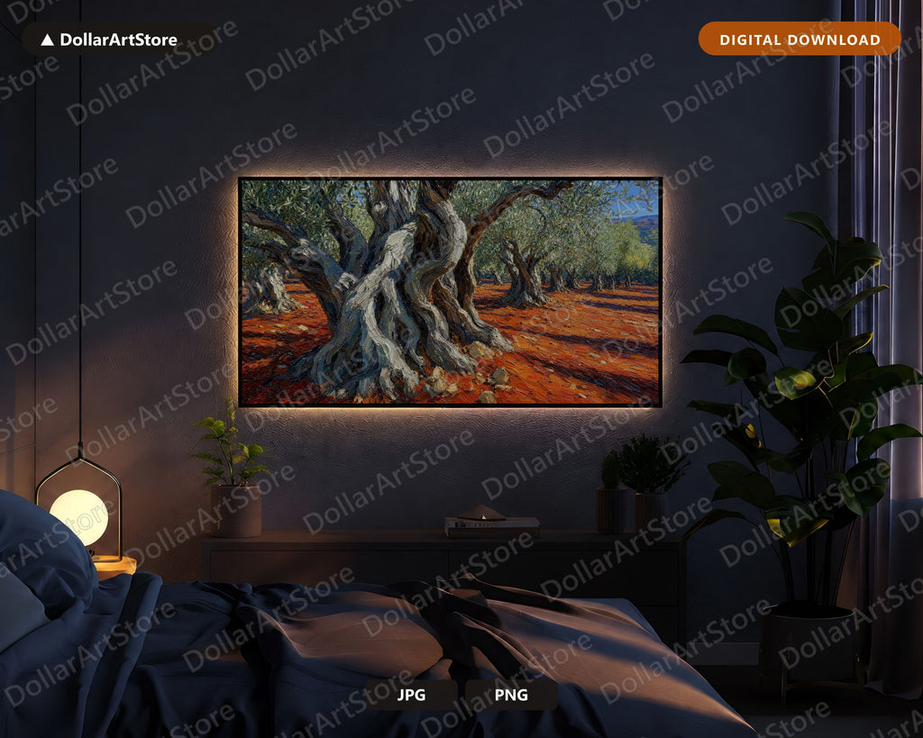 Cozy Earthy Olive Grove Frame TV Art, Samsung Frame TV Digital Download, 4K Textured Landscape Screensaver
