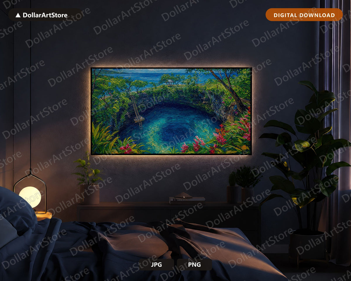 Tropical Ocean Trench Frame TV Art, Cozy Scenery Samsung Frame TV Digital Download, 4K Textured Nature Screensaver