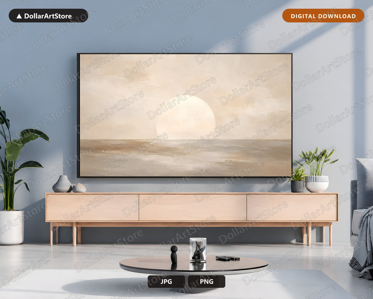Neutral Moon Frame TV Art, Samsung Frame TV Digital Download, 4K Minimalist Landscape Screensaver