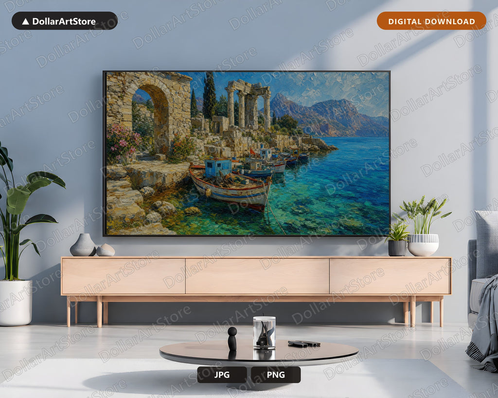 Mediterranean Ruins Frame TV Art, Samsung Frame TV Digital Download, Coastal Scenery 4K