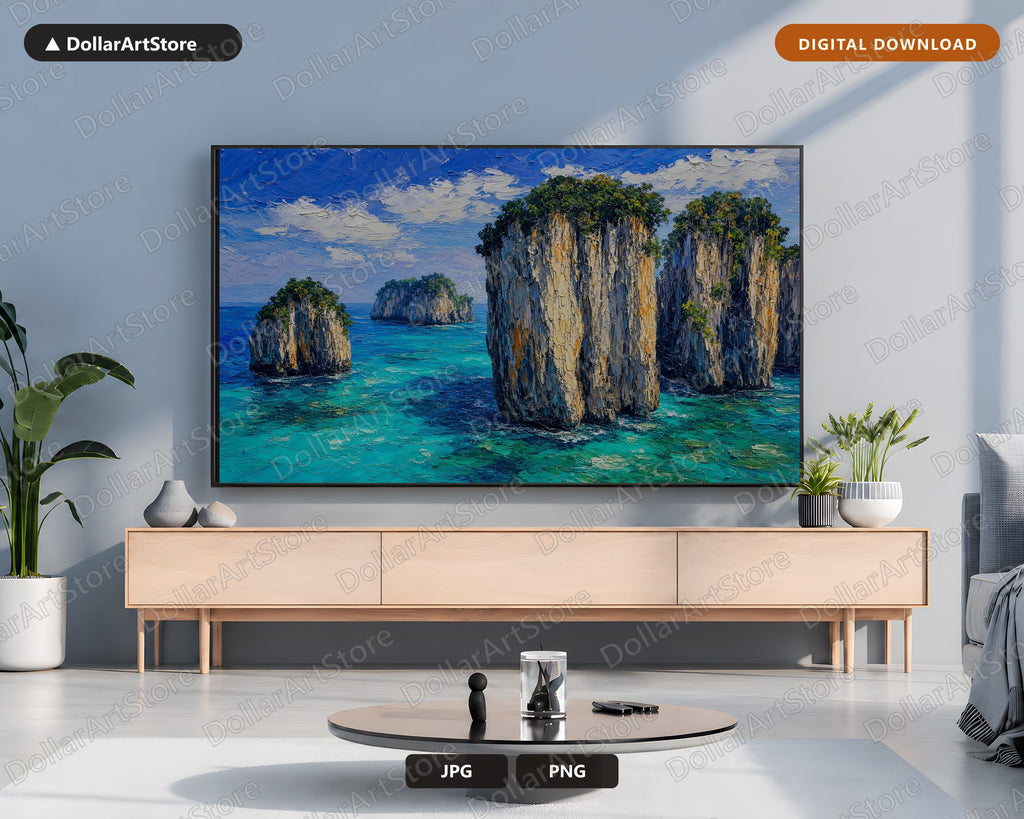 Tropical Island Scenery Frame TV Art, Samsung Frame TV Digital Download, 4K Coastal Landscape