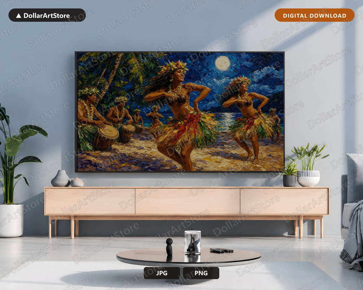 Cozy Tropical Dance Frame TV Art, Samsung Frame TV Digital Download, Textured Tahitian Scenery 4K