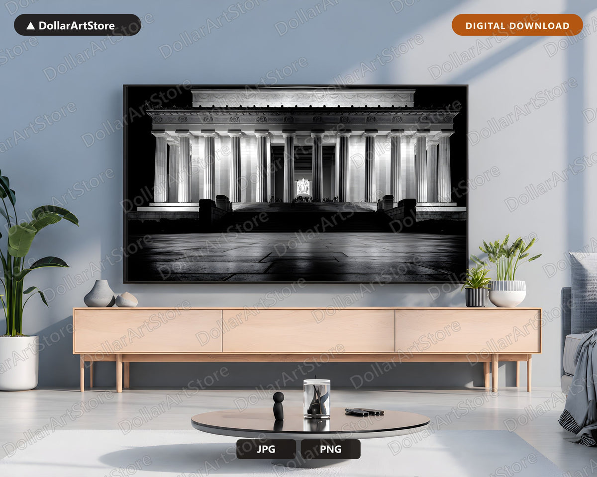 Lincoln Memorial Frame TV Art, Dark Neutral Architectural Samsung Frame TV Digital Download 4K