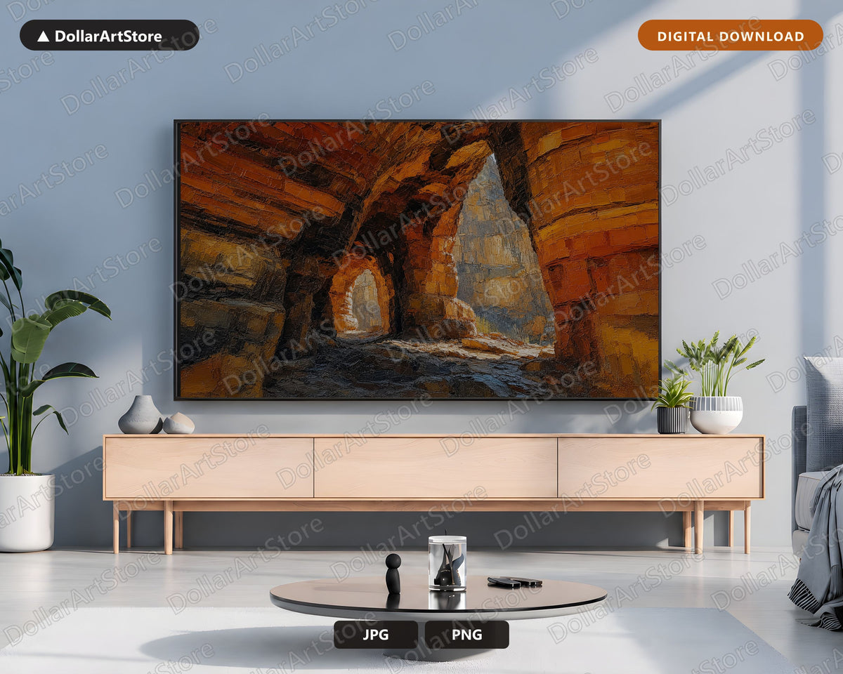Earthy Canyon Frame TV Art, Textured Sandstone Scenery, Samsung Frame TV 4K Digital Download