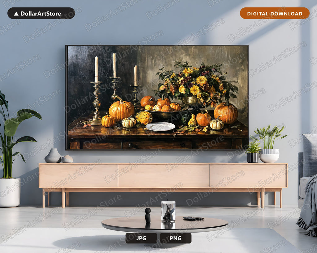 Vintage Autumn Still Life Frame TV Art, Samsung TV Digital Download, 4K Pumpkin Harvest Screensaver