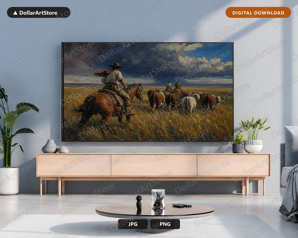 Rustic Western Landscape Frame TV Art, Cozy Cowboy Prairie Scenery Samsung Frame TV Digital Download 4K