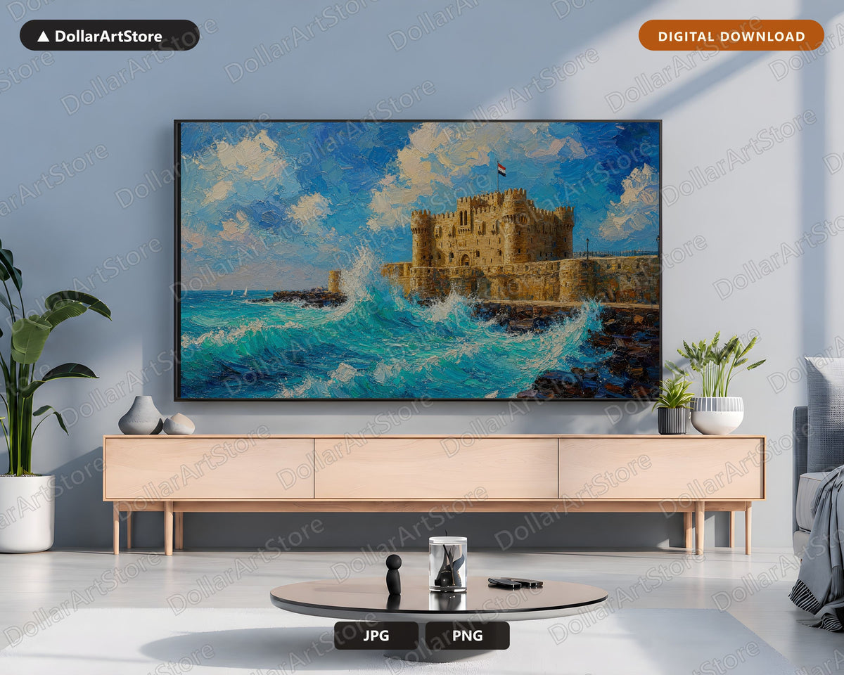 Cozy Middle East Citadel Frame TV Art, Samsung Frame TV Digital Download, 4K Coastal Scenery