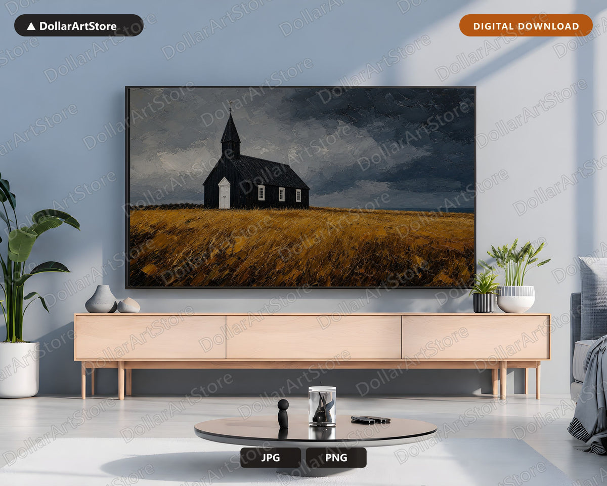 Dark Moody Rustic Church and Landscape Scenery Frame TV Art