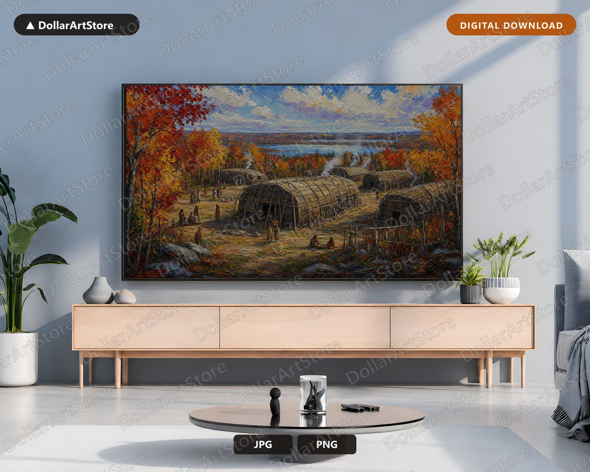 Cozy Autumn Landscape Frame TV Art, Indigenous Settlement, Samsung Frame TV Digital Download, 4K Scenery