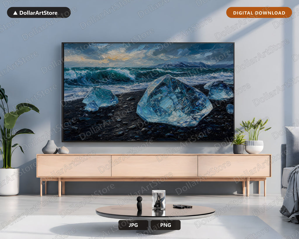 Cozy Arctic Glacier Frame TV Art, Samsung Frame Digital Download, 4K Textured Winter Scenery