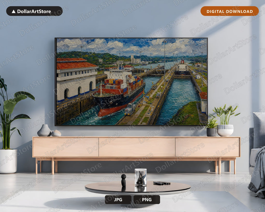 Cozy Panama Canal Frame TV Art, Samsung Frame TV Digital Download, 4K Textured Scenic Art