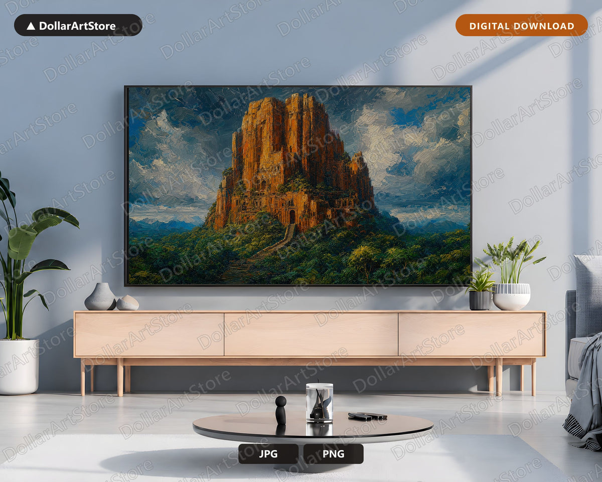 Cozy Ancient Fort Frame TV Art, Samsung Frame TV Digital Download, 4K Textured Landscape Screensaver