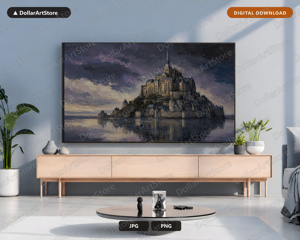 Moody Medieval Castle Frame TV Art, Textured European Landscape 4K Samsung TV Screensaver