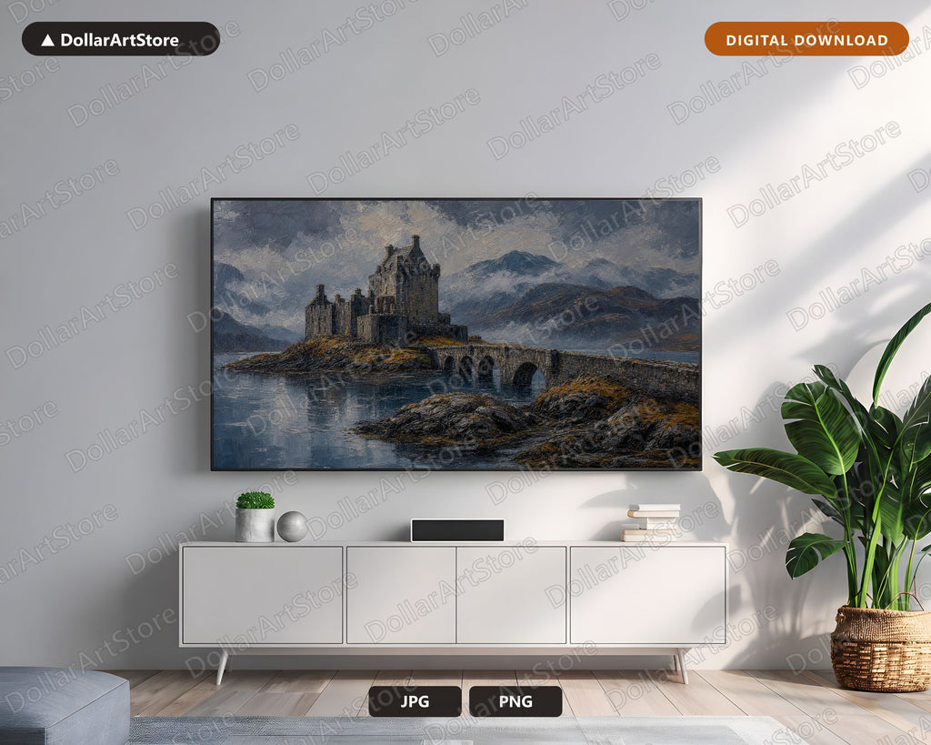 Cozy Textured Castle Frame TV Art, Scottish Highlands Scenery Samsung Frame TV Digital Download 4K