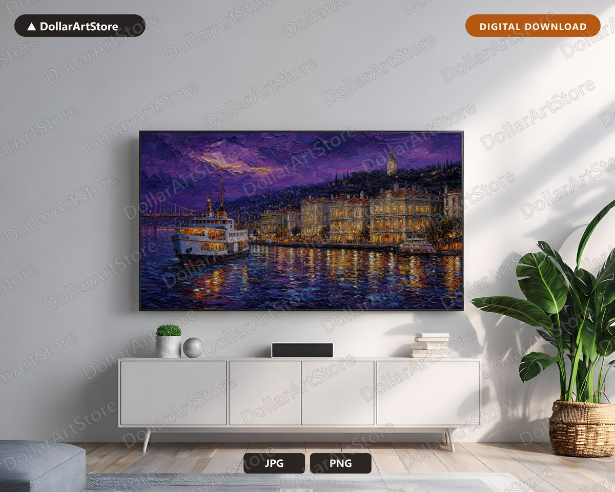 Cozy Istanbul Frame TV Art, Textured Night Scene Samsung TV Digital Download, 4K Scenic Screensaver