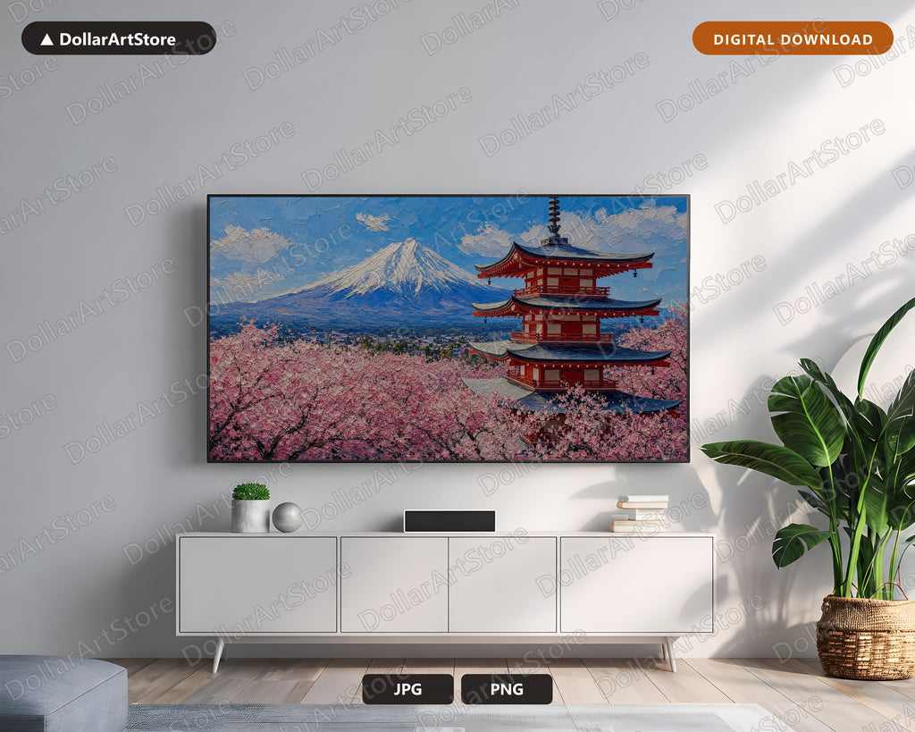 Cozy East Asia Frame TV Art, Samsung Frame TV Digital Download, 4K Scenic Landscape with Japanese Pagoda