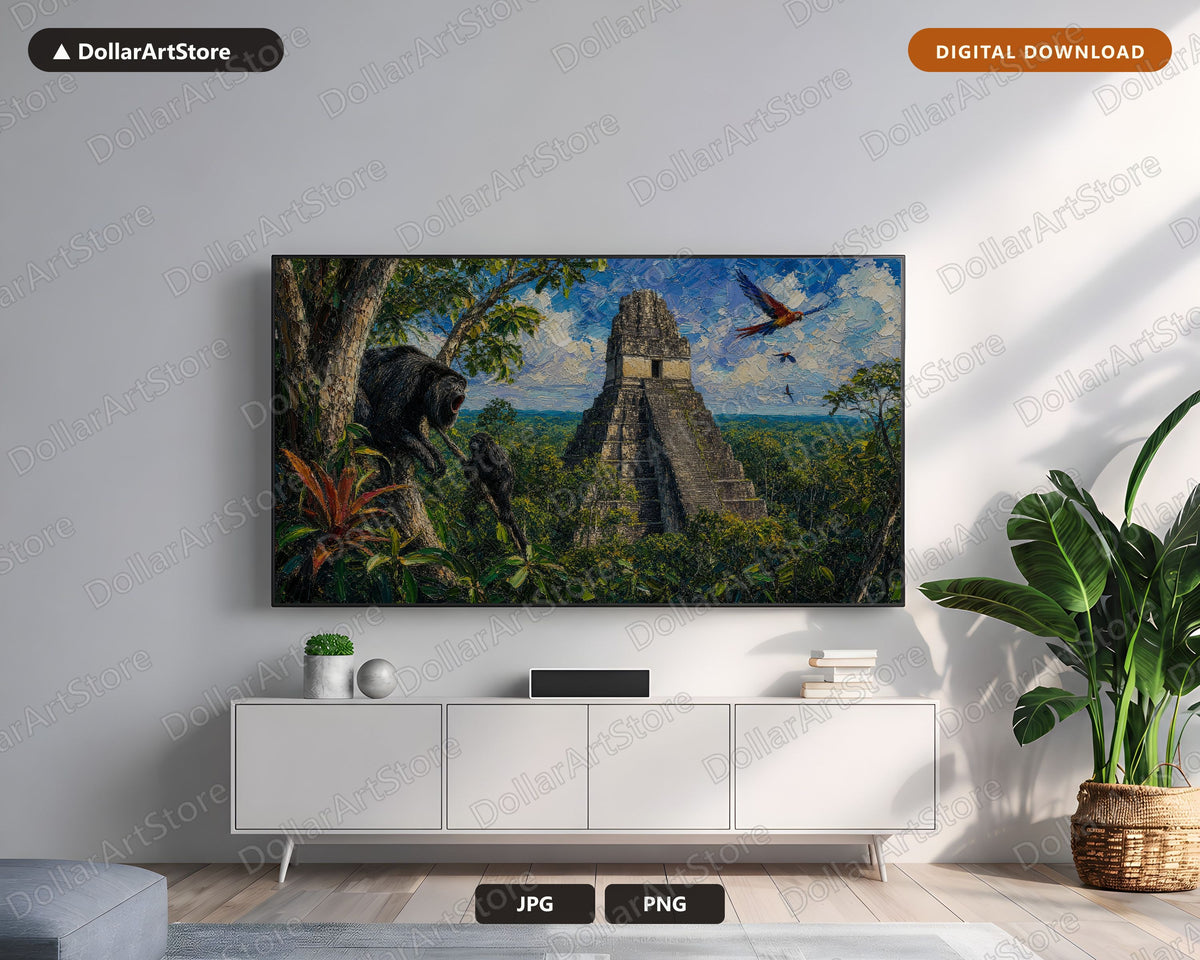Mayan Temple Jungle Ruins Textured Scenery Frame TV Art