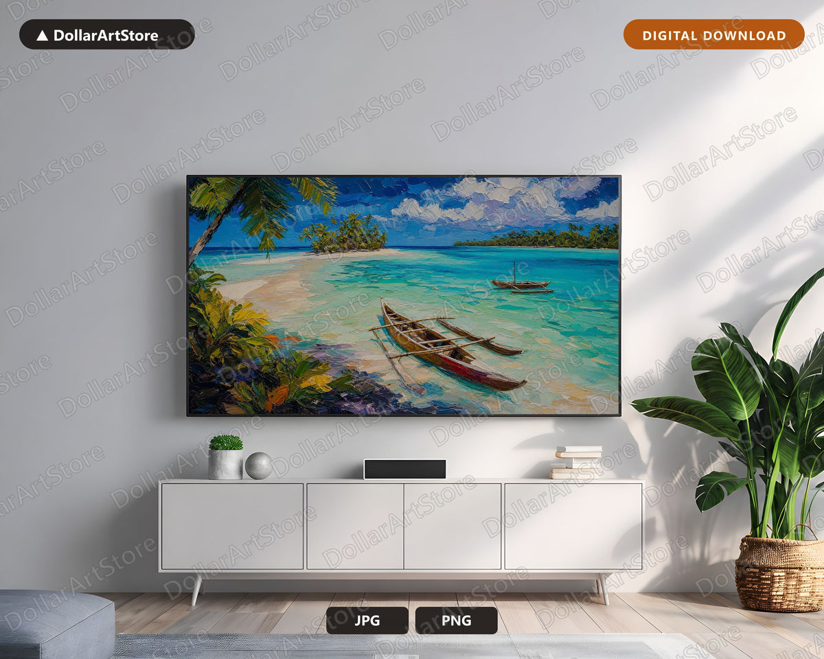 Cozy Tropical Lagoon Frame TV Art, Samsung Frame TV Digital Download, 4K Island Scenery