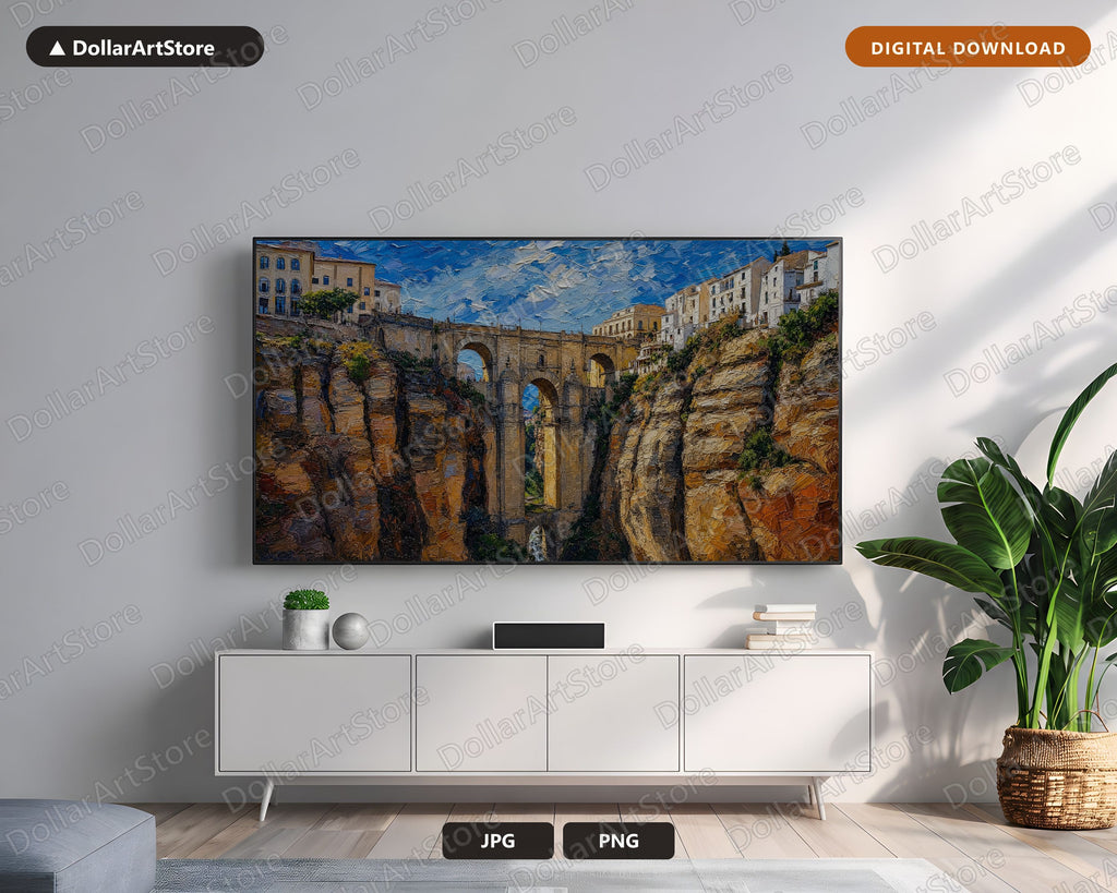 Cozy Historic Gorge Frame TV Art, Textured Scenic Landscape Samsung Frame TV Digital Download, 4K TV Screensaver Art