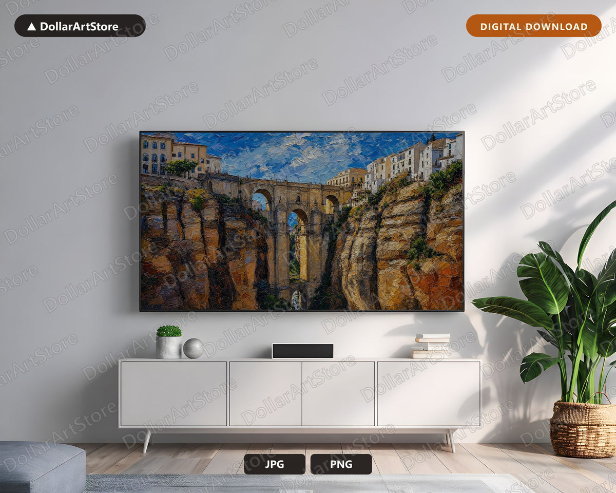 Cozy Historic Gorge Frame TV Art, Textured Scenic Landscape Samsung Frame TV Digital Download, 4K TV Screensaver Art