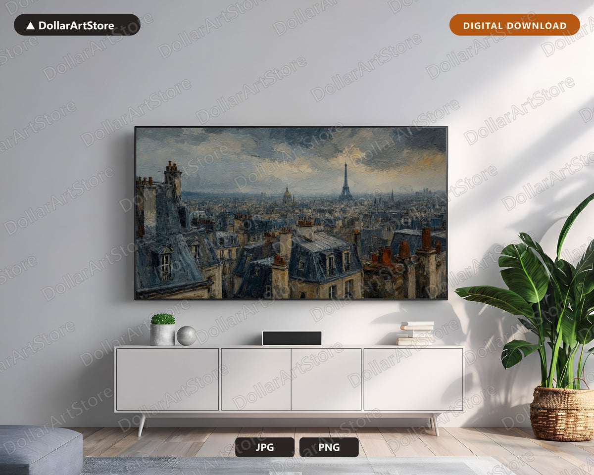 Cozy Paris Cityscape Frame TV Art, Eiffel Tower Samsung Frame TV Digital Download 4K