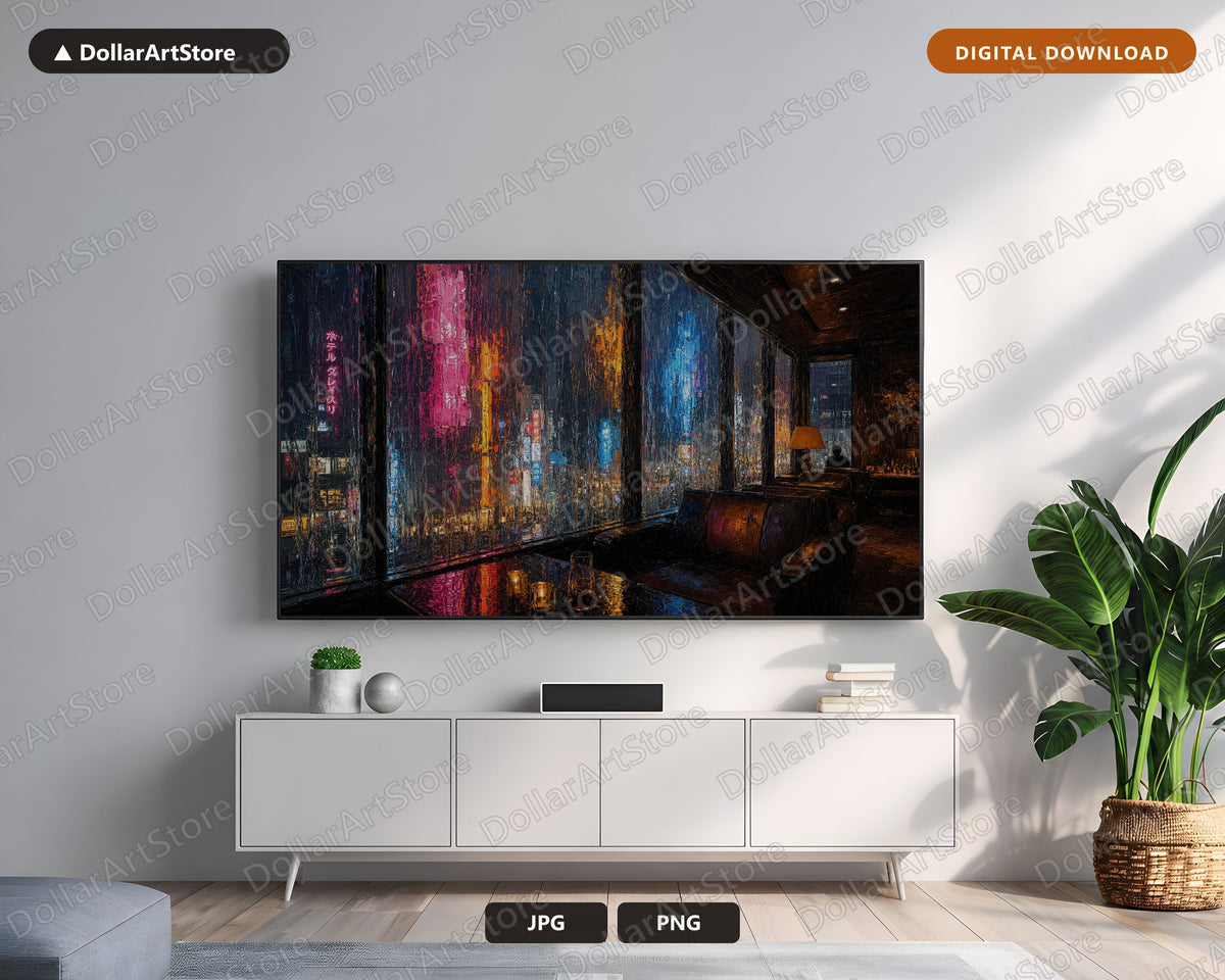 Moody Neon Tokyo Jazz Lounge Samsung Frame TV Art  Cozy Dark Textured Urban Screensaver