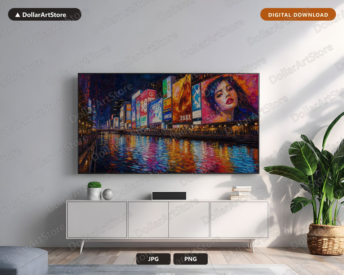 Vibrant Neon City Scenery Frame TV Art, Samsung Frame TV Digital Download, 4K Urban Night