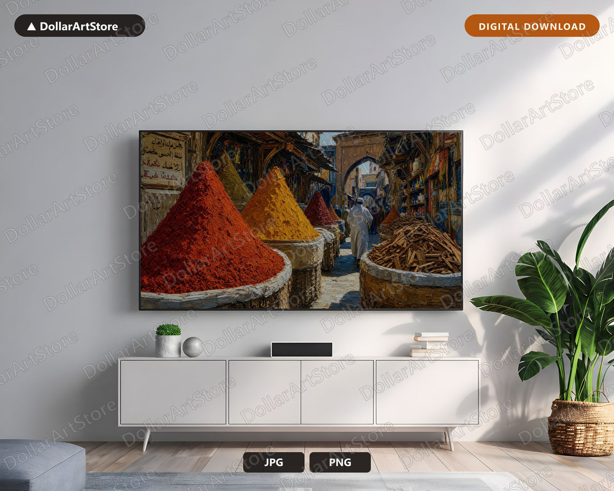 Cozy Spice Market Frame TV Art, Samsung Frame TV Digital Download, Textured Earthy Scenery 4K