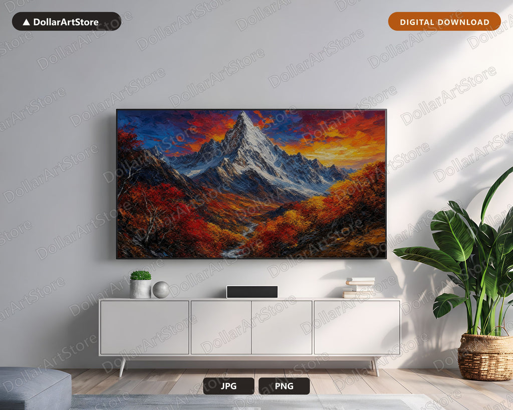 Snowy Mountain Landscape Frame TV Art, Samsung Frame TV Digital Download, 4K Scenic Autumn Valley Screensaver
