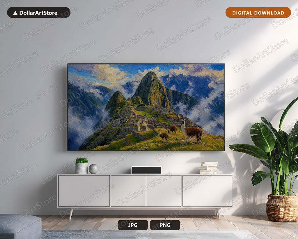 Machu Picchu Frame TV Art, Textured Mountain Scenery, Samsung Frame TV Digital Download 4K