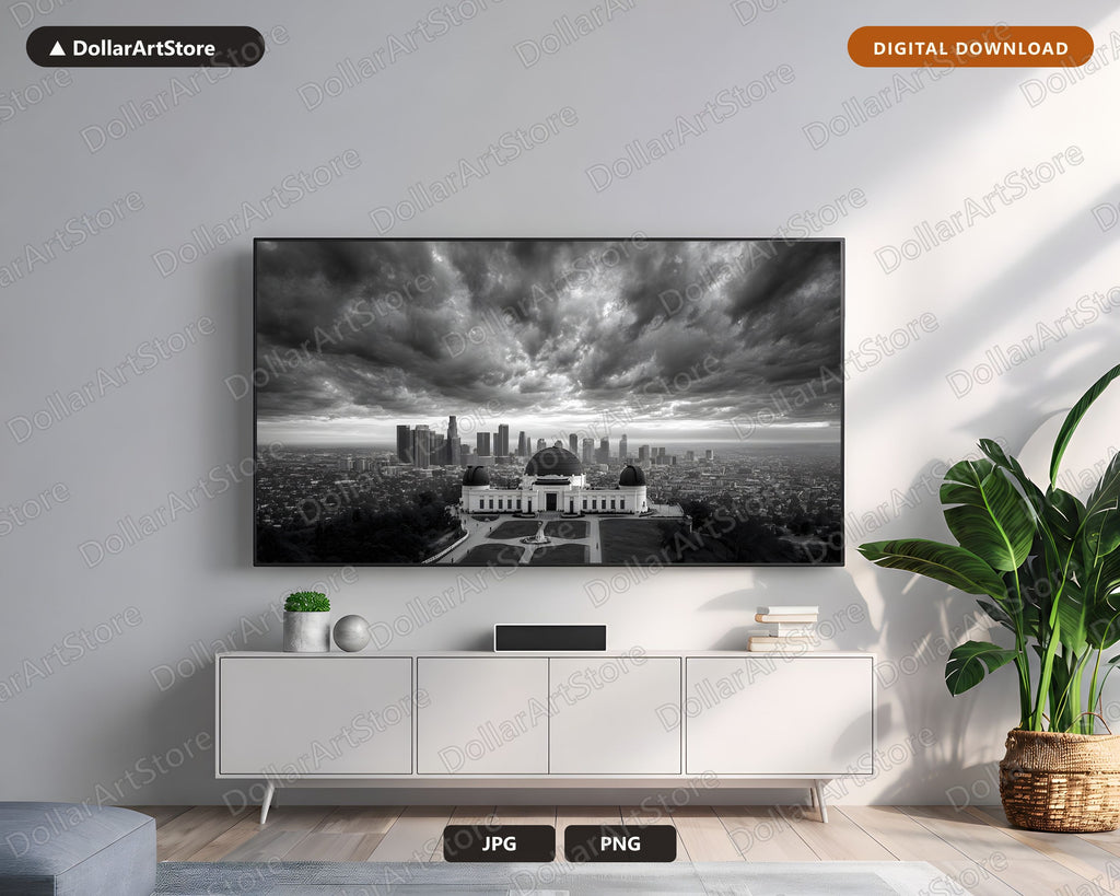 Dark Moody LA Observatory Frame TV Art, Samsung Frame TV Digital Download, 4K Urban Landscape Screensaver