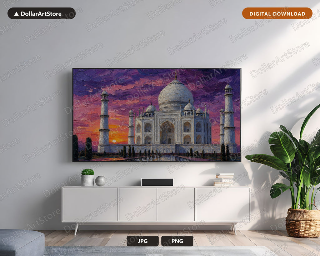 Cozy Taj Mahal Sunset Frame TV Art, Samsung TV Digital Download 4K Textured Screensaver