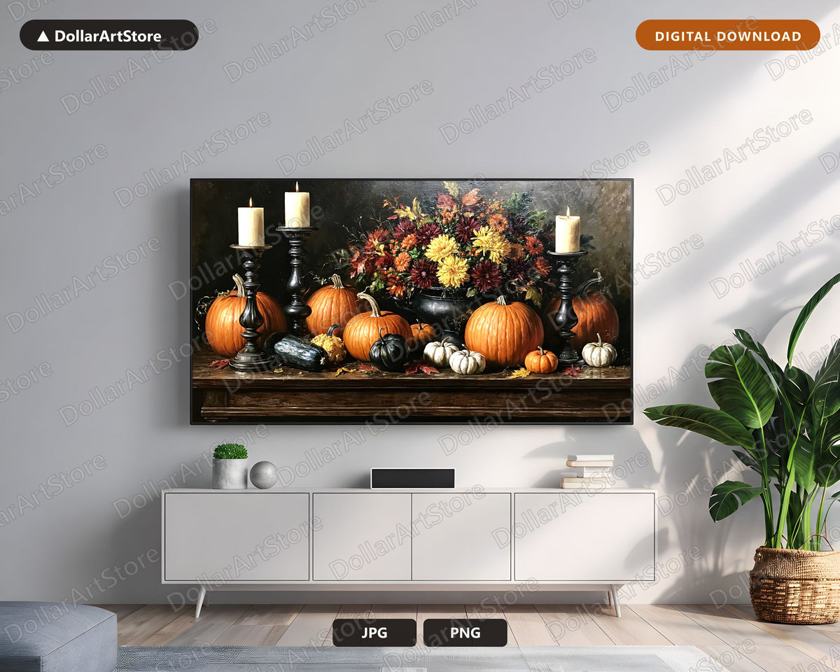 Vintage Autumn Still Life Frame TV Art, Samsung Frame Digital Download, 4K Pumpkin Harvest