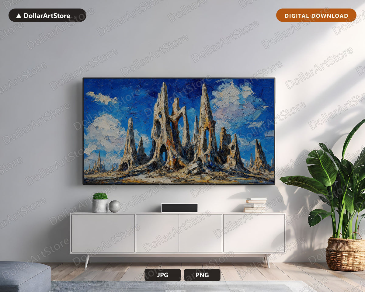 Cozy Barcelona Spires Frame TV Art, Textured Sagrada Familia Samsung TV Download 4K