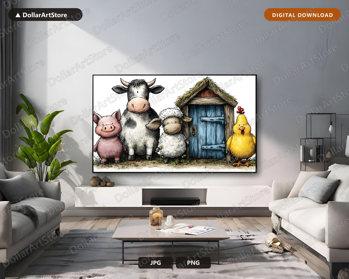 Cute Farm Animals Frame TV Art, Samsung Frame TV Digital Download, 4K Barnyard Screensaver