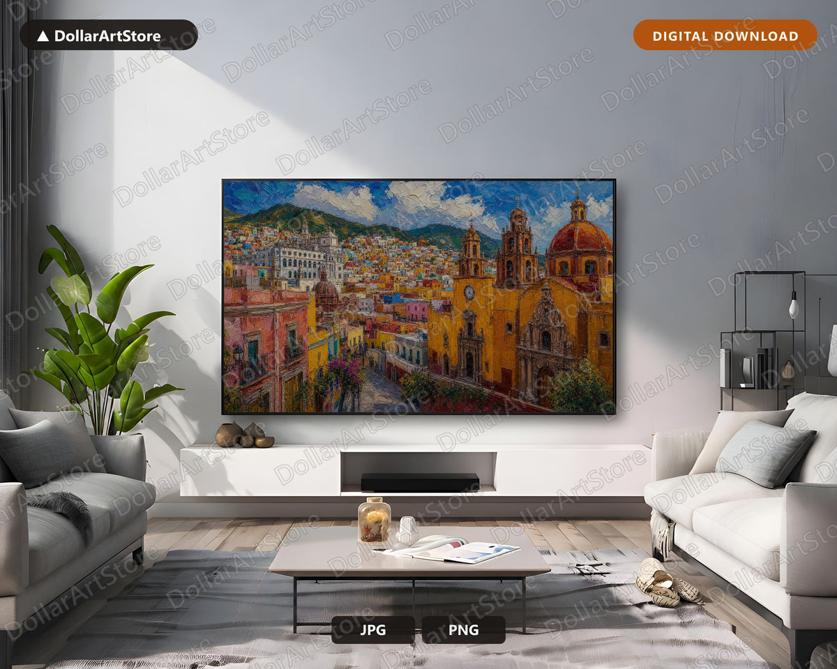 Cozy Colonial Town Frame TV Art, Samsung Frame TV Digital Download, 4K Scenic Latin American Screensaver