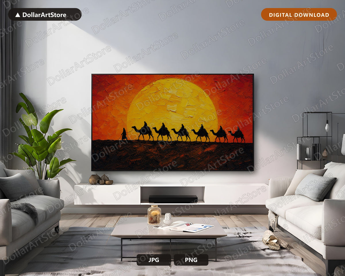 Cozy Desert Caravan Frame TV Art, Samsung Frame TV Digital Download, 4K Textured Landscape Screensaver
