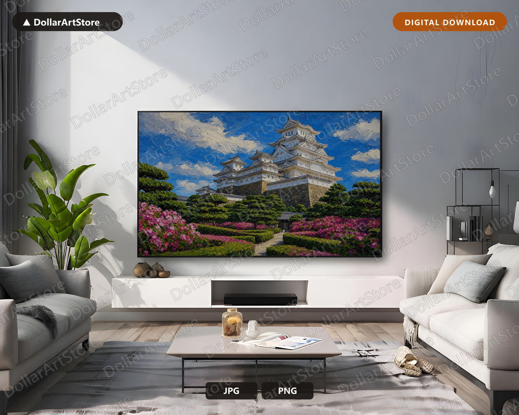 Cozy Textured Japanese Castle Frame TV Art, Samsung Frame TV Digital Download, 4K Screensaver