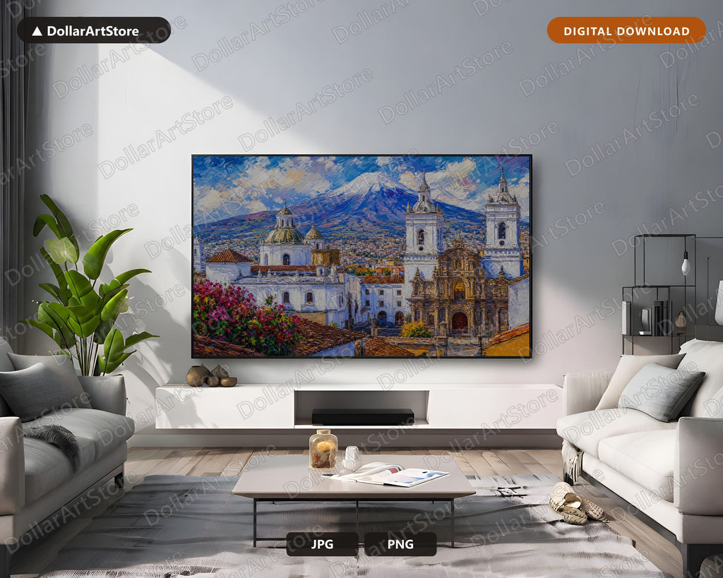 Cozy Colonial Architecture Frame TV Art, Samsung Frame TV Digital Download, 4K Textured Scenery