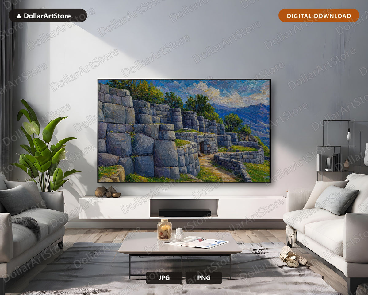 Cozy Rustic Ruins Frame TV Art, Samsung Frame TV Digital Download, 4K Textured Landscape Screensaver