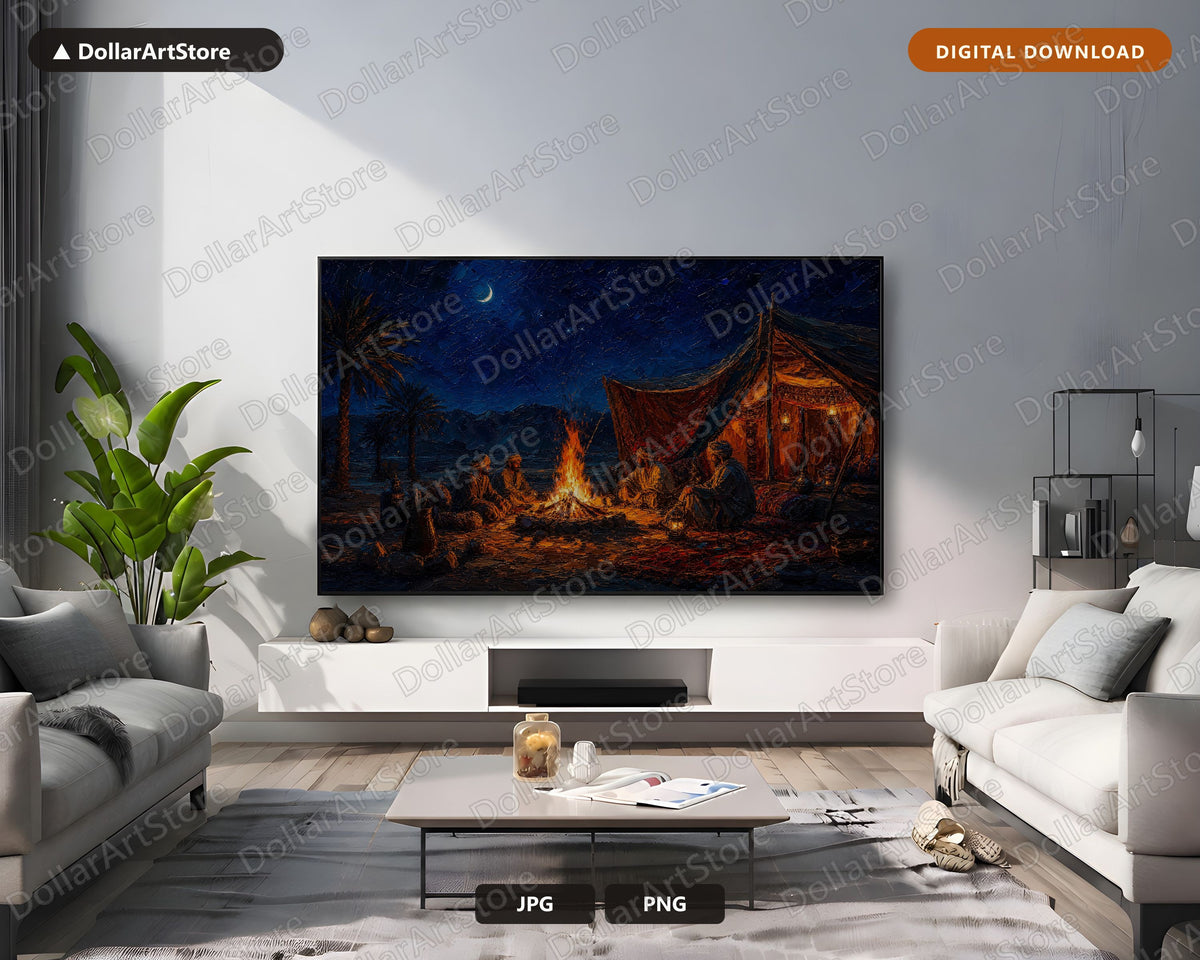 Cozy Desert Night Frame TV Art, Starry Sky Campfire Samsung TV Screensaver Download